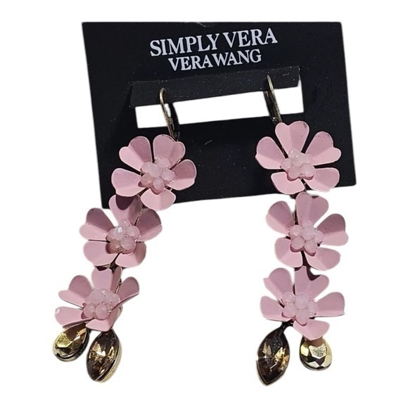 NWT Simply Vera Wang Pink 3D Dangle Earrings with Floral Design - Picture 1 of 2